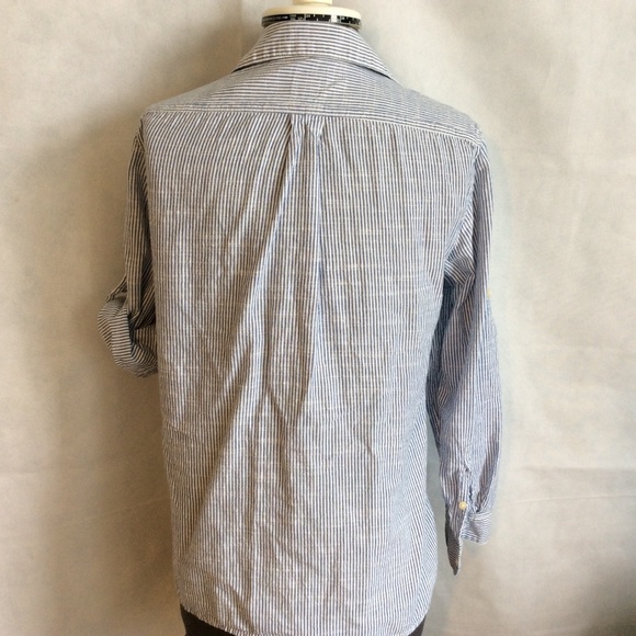 Gap Popover Shirt XS Blue White Stripe Top Tab Slv - Picture 6 of 8